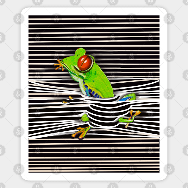 Frog Green Red eyed tree frog emerging from stripes rain forest science fiction gift Lizard dragon zoology Sticker by Artonmytee